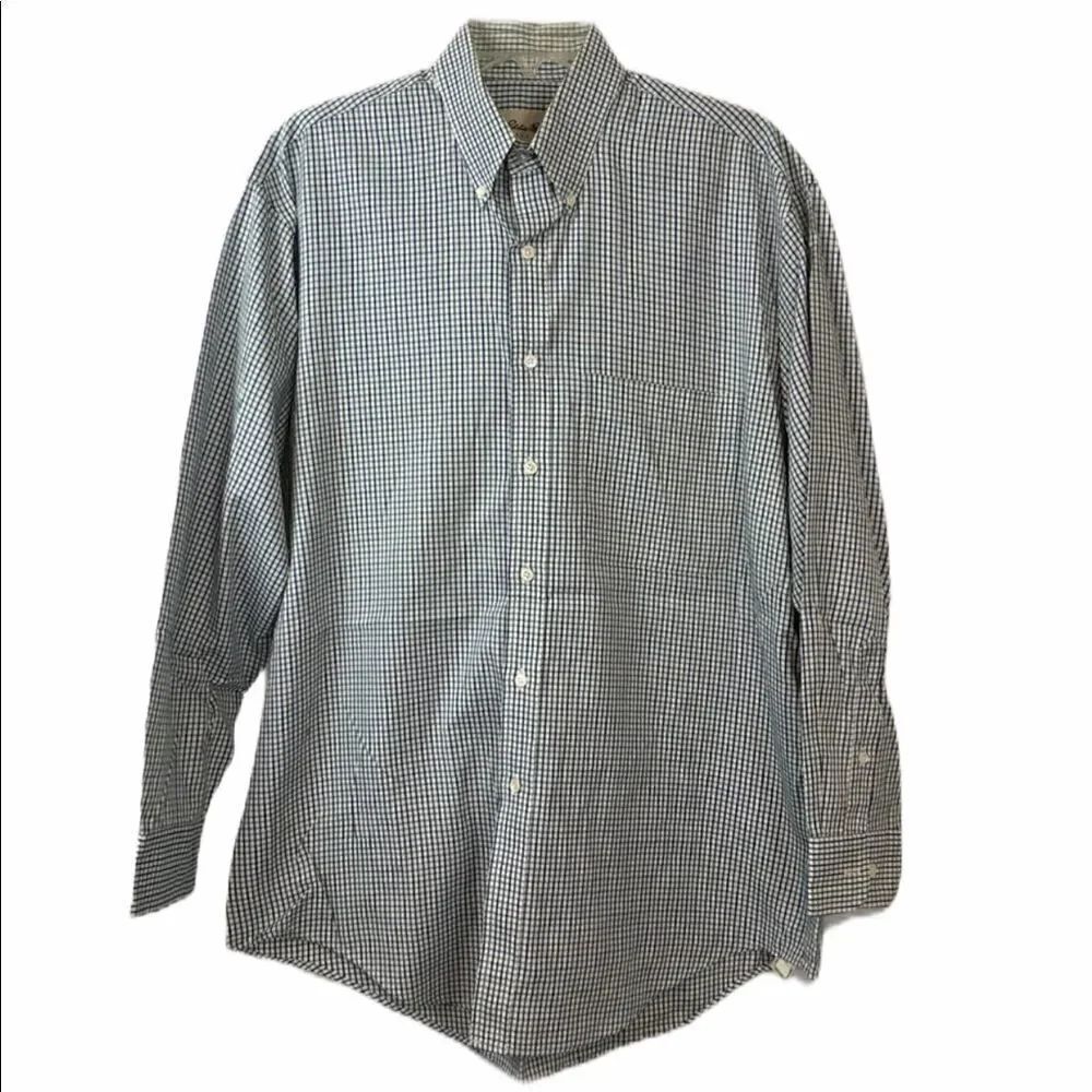 Eddie Bauer blue green striped shirt 16